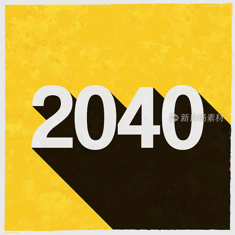 2040 - 2040。图标与长阴影的纹理黄色背景